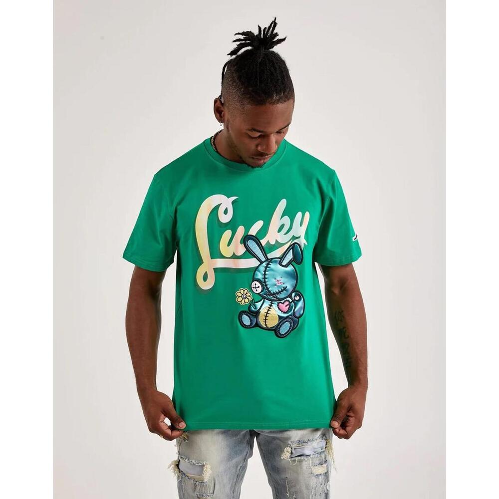 Lucky Charm Small Green Graphic T-Shirt with Bunny Design